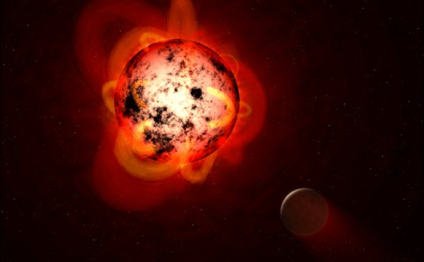 Artistic representation of an planetary system around a star with an intense levels of magnetic activity (Credits: NASA, ESA, and G. Bacon (STScI))