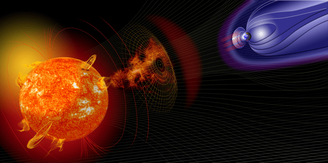 Impressione artistica di una tempesta solare