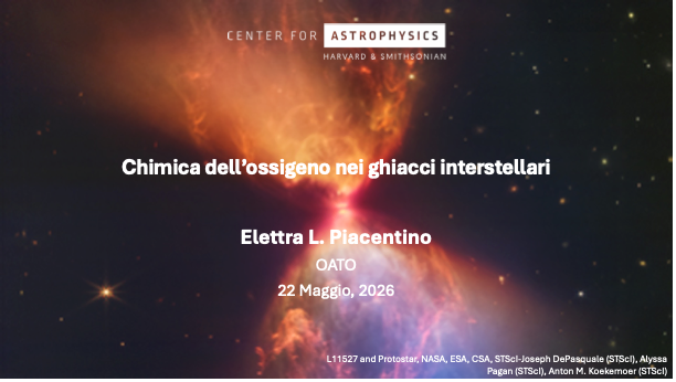 Locandina del seminario "Chimica dell’ossigeno nei ghiacci interstellari"