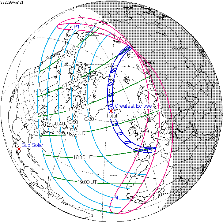 Mappa eclissi 12 Agosto 2026