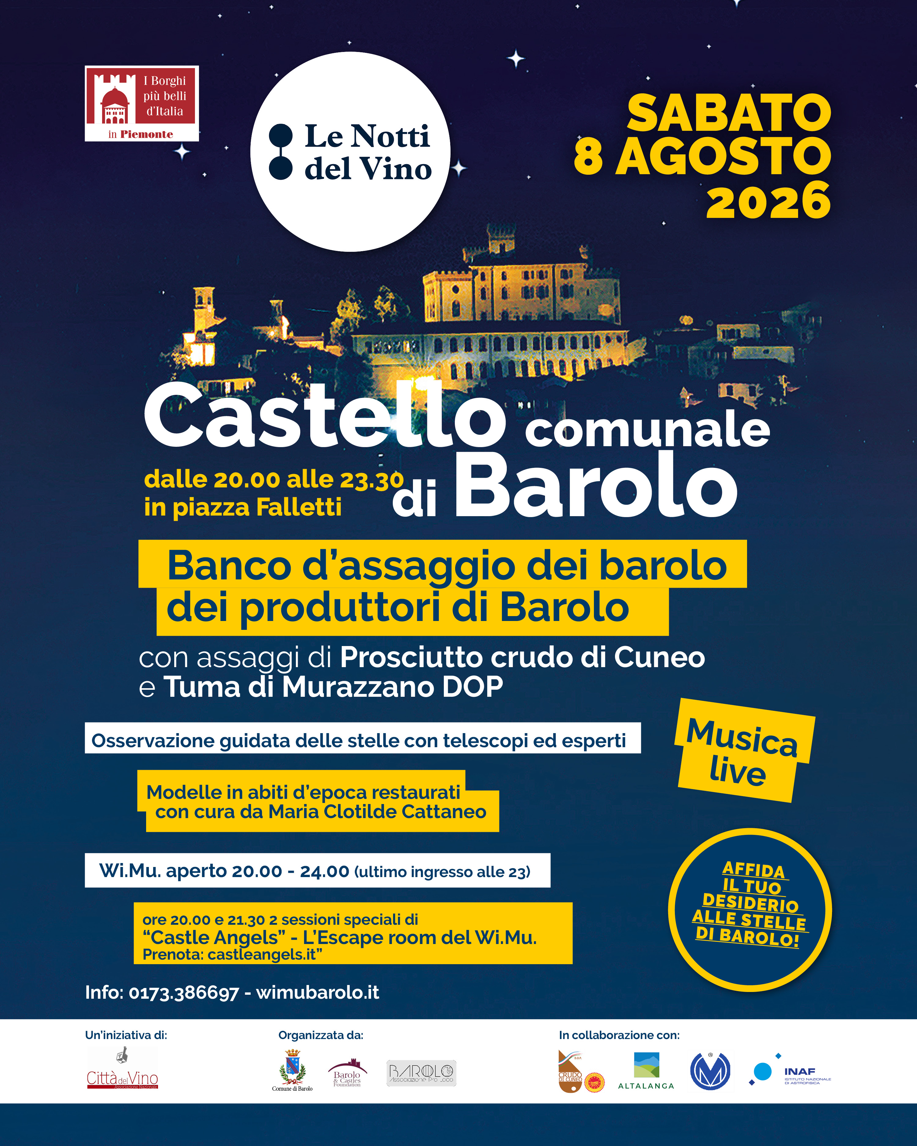 le notti del vino 2026 a Barolo (CN) Osservazione, vino e cena nelle Langhe